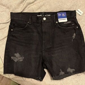 NWT Old Navy black high-rise slouchy straight jean shorts